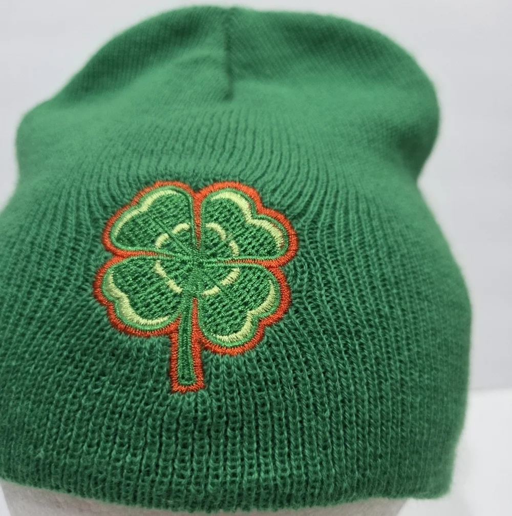 Youth Green Beanie with Shamrock Embroidery